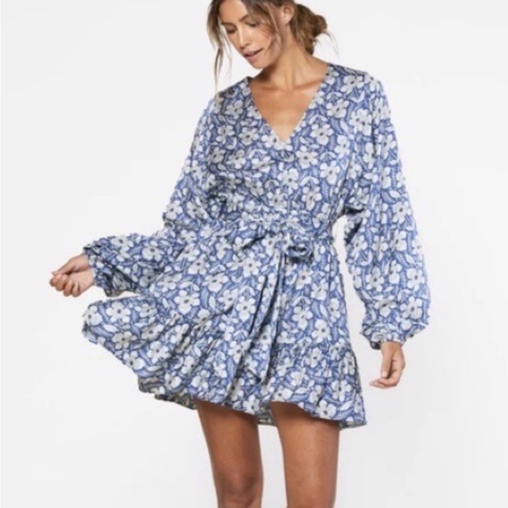 NWOT Cotton and Silk Outerknown Lulu Dress in sapphire zinnia